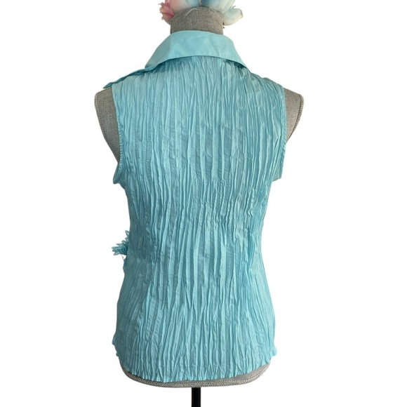 Kaelyn Max Blue Sleeveless accordion ruffle front Blouse Size XL - Picture 5 of 13